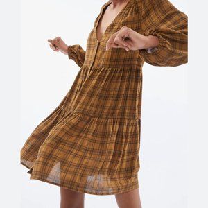 UO Plaid Long Sleeve Babydoll Dress